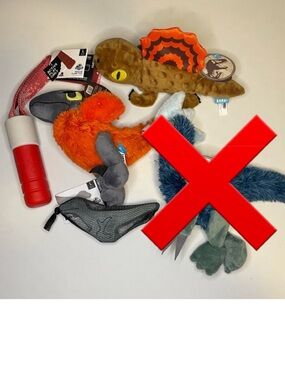Bark Multi-Color Plush Dog Toy Bundle with Red Water Bottle Chew